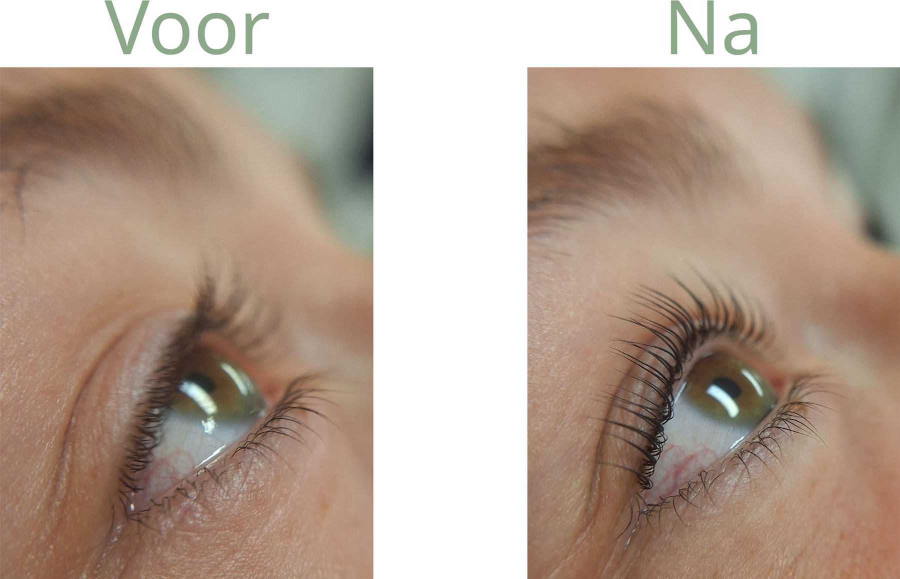 Voor en na van een Korean lash lift